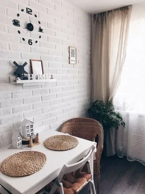 Белая кирпичная стена в интерьере кухни - 66 фото