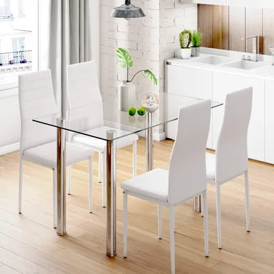 ᐉ Комплект для кухни стол и 4 стула PremiumHome в Белый