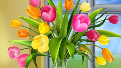 Обои Тюльпаны в вазе, картинки - Обои для рабочего стола Тюльпаны в вазе  фото из альбома: (цветы)