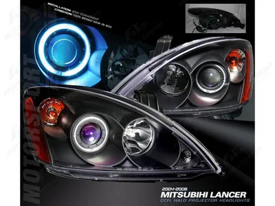 Передние фары с ангельскими глазками для Mitsubishi Lancer 9