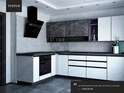 Фото угловой кухни с серым верхом и темной столешницей - TUKTUK