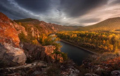 Обои осень, пейзаж, горы, природа, река, леса, Хакасия картинки на рабочий  стол, раздел пейзажи - скачать