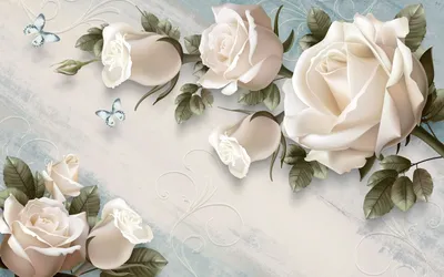 Купить фотообои Белые розы, 3D (#7412) | заказать в каталоге интернет  магазина с ценой и фото