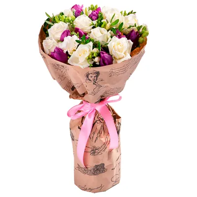 Букет из роз, тюльпанов и фрезии - купить в Москве по цене 4490 р - Magic  Flower