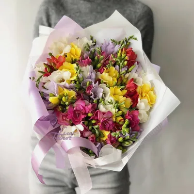 Букет весенних цветов с доставкой на 8 марта Букет фрезий заказать, купить  с доставкой в Ессентуках | Магазин цветов с доставкой по Ессентукам и  служба доставки цветов в Ессентуках от магазина ЦветоБум