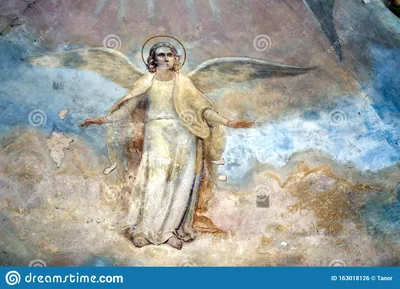 Фото древнего фреска ангела с крыльями Стоковое Фото - изображение  насчитывающей россия, собор: 163018126