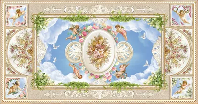 Фрески на стену потолки, ангелы, цветы, aртикул: 6207 ангелы
