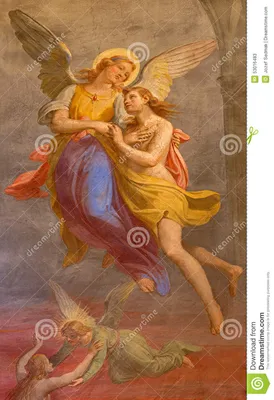 Рим - фреска ангела и фреска души в Базилике Di Sant Agostino (Augustine)  Giovanni Battista Da Новарой Стоковое Изображение - изображение  насчитывающей смерть, христианство: 53016483