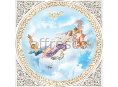 Сюжеты для потолков, богиня на небе с ангелами | арт. 9163
