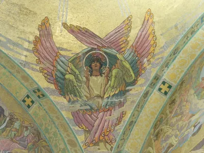 Фото Ангел Господень. Фреска церкви Спаса в Призрене, Косово и Метохия,  Сербия. Около 1348 года. на фотохостинге Fotoload