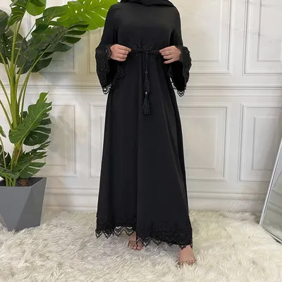Мусульманские Модные макси платья для женщин черное кружевное лоскутное хиджаб  платье Турция абайя Дубай скромная мусульманская одежда Арабский Кафтан -  купить по выгодной цене | AliExpress