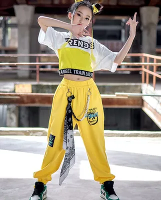 Детский костюм в стиле хип-хоп, одежда для джазовых танцев для девочек,  укороченный топ, желтый жилет, штаны, одежда для бальных size 170cm צֶבַע  5pcs