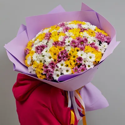 Букет из 25 разноцветных хризантем – купить в интернет-магазине, цена,  заказ online