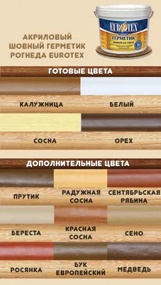 Таблица цветов акрилового герметика Рогнеда Eurotex - Stroitelmart.ru