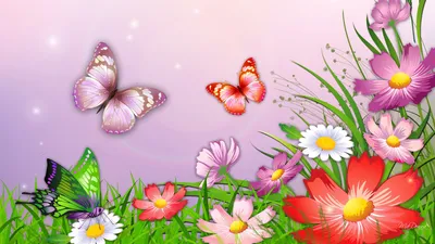 Рисунок: цветы и бабочки на розовом фоне | Обои для телефона