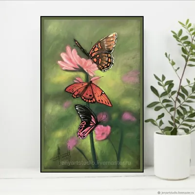 Картина пастелью «Бабочки» 32х50 см. графика цветы бабочки в  интернет-магазине Ярмарка Мастеров по цене 3542 ₽ – HK909RU | Картины,  Коломна - доставка по России