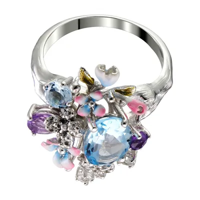 Кольцо с цветами из кварца и фианитами – купить в интернет-магазине, цена,  заказ online