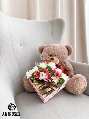 Поводы :: Для мамы (на день матери) :: Цветы, конфеты и мишка - Доставка  свежих цветов и подарков