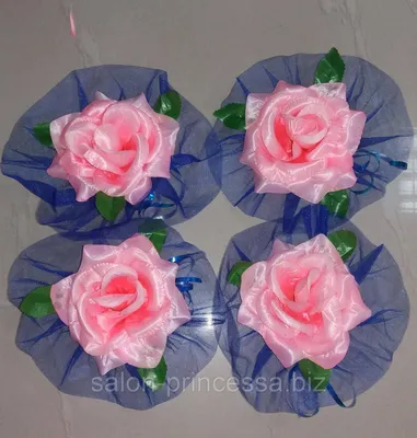 Купить Цветы на ручки свадебного авто (синий фатин+розовые розы) 4 шт.,  цена 100 грн — Prom.ua (ID#571255496)