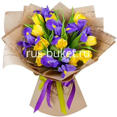 Букет Яркий день» с ирисами и тюльпанами - купить в Саратове за 3 150 руб
