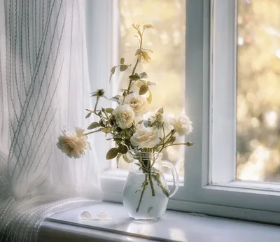 Цветы в вазе на окне - 61 фото