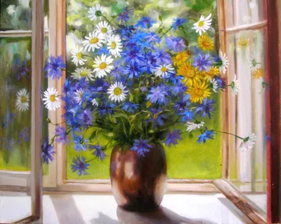 Марина Сенько-Дмитриева - Полевые цветы на окне, 50×40 см: Описание  произведения | Артхив