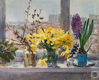 Весенние цветы на окне» картина Саяпиной Елены маслом на холсте — купить на  ArtNow.ru