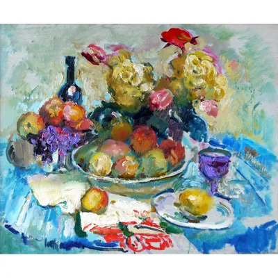 Купить картину Натюрморт «Цветы и яблоки» в Москве от художника Филиппов  Юрий
