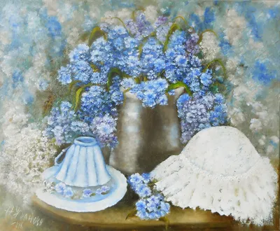 Цветочный натюрморт картина маслом полевые цветы Незабудки