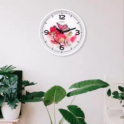 Часы настенные круглые Цветы d30 см белые купить недорого в  интернет-магазине товаров для декора Бауцентр
