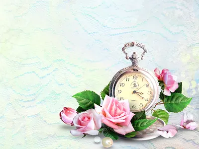 Обои для рабочего стола Карманные часы Розы Часы Розовый цветок