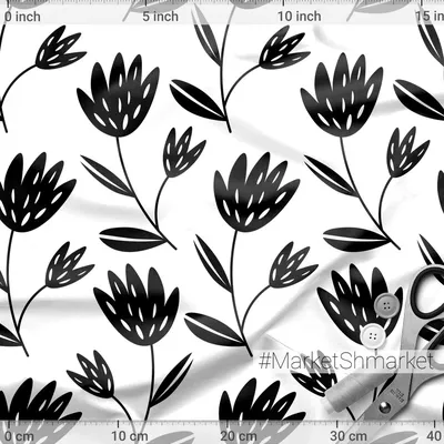 Ткани Сканди цветы чёрно-белые - закажи на #MarketShmarket.com любая ткань  с любым принтом