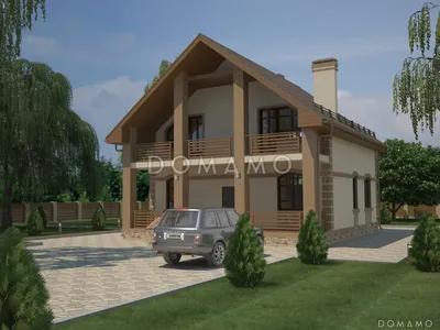 Проект классического двухэтажного дома с террасой и большим балконом D2408  | Каталог проектов Домамо