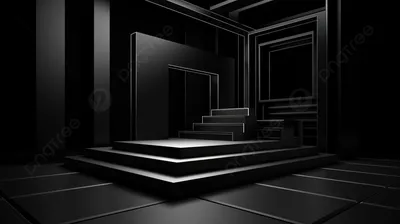 абстрактная черная комната с лестницей и лестницей, 3d черная  геометрическая сцена, Hd фотография фото фон картинки и Фото для бесплатной  загрузки