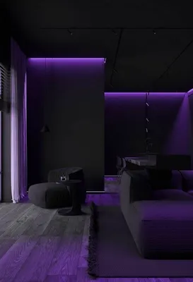 Черная комната с фиолетовой подсветкой - 76 фото