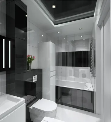 Черно белый дизайн ванной комнаты - 60 фото
