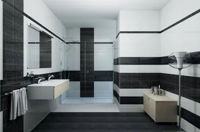 Чёрно белая ванная комната - 69 фото