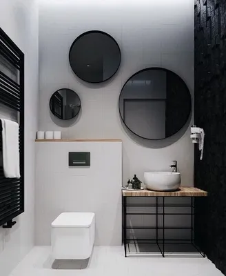 Маленькая черно белая ванная комната - 76 фото