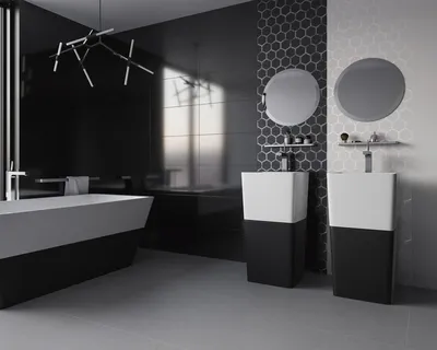 Идеи дизайна ванной комнаты в черно-белых тонах | Дизайн интерьера | Дзен