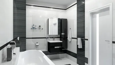 Черно белая маленькая ванная - 71 фото