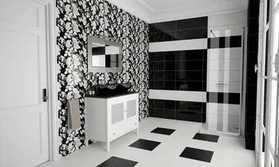 Ванная комната с черно белой плиткой - 75 фото