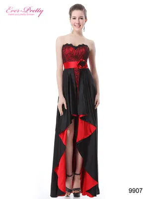 Черно-красное платье с кружевом и цветком | Длинные платья