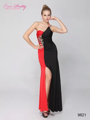 Черно-красное платье с вышивкой и разрезом | Длинные платья