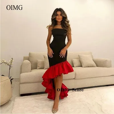 Вечерние платья-русалки OIMG, черно-красные платья для выпускного вечера с  оборками, женские платья для танцев в саудовском и арабском стиле - купить  по выгодной цене | AliExpress