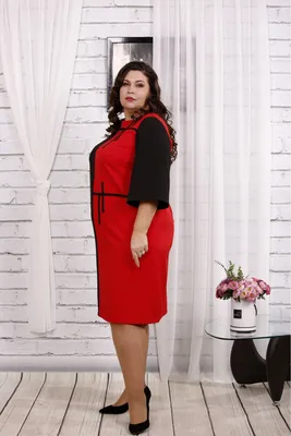 Двухцветное Черно-красное Платье Офисное с Отделкой Большого Размера 42-74.  02059-1 — в Категории \"женские Платья\" на Bigl.ua (1563611903)