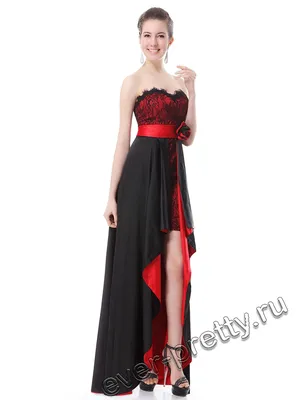Черно-красное платье с кружевом и цветком | Длинные платья