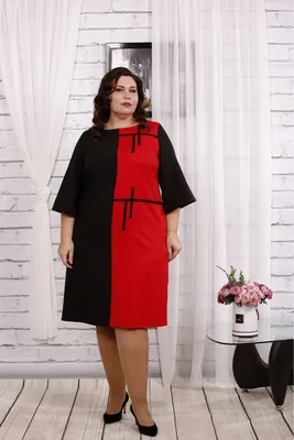 Двухцветное Черно-красное Платье Офисное с Отделкой Большого Размера 42-74.  02059-1 — в Категории \"женские Платья\" на Bigl.ua (1563611903)