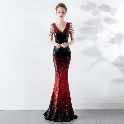 Черно-красное платье с блестками и бусинами, V-образным вырезом, без  рукавов, сексуальное официальное платье с юбкой-годе, женские элегантные  длинные вечерние платья, летняя Клубная одежда 2019 - купить по выгодной  цене | AliExpress