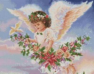 Алмазная вышивка мозаика Ангел с цветами 40х50 см, цена 550 грн — Prom.ua (ID#1335484040)
