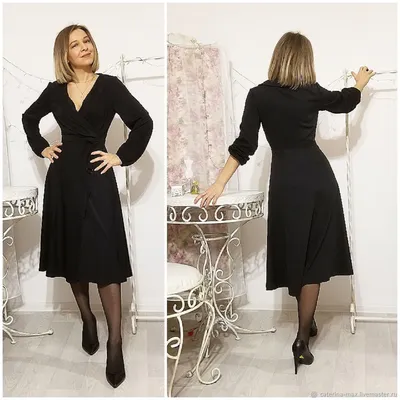 Платье на запахе миди черное офисное платье строгое модное в  интернет-магазине Ярмарка Мастеров по цене 15000 ₽ – NISS0RU | Платья,  Тольятти - доставка по России